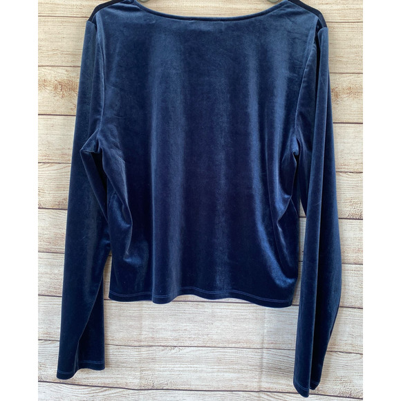Forever 21 Blue Stretch Velour Scoop Neck Crop Top Long Sleeve Size 2X Plus - Picture 3 of 4